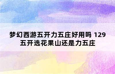 梦幻西游五开力五庄好用吗 129五开选花果山还是力五庄